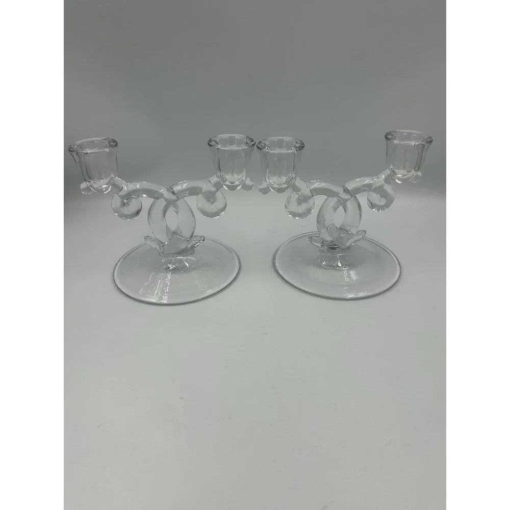 Vintage Glass Candlesticks Duette by Fostoria. 1930s to The 1940s Set of 2 Rare